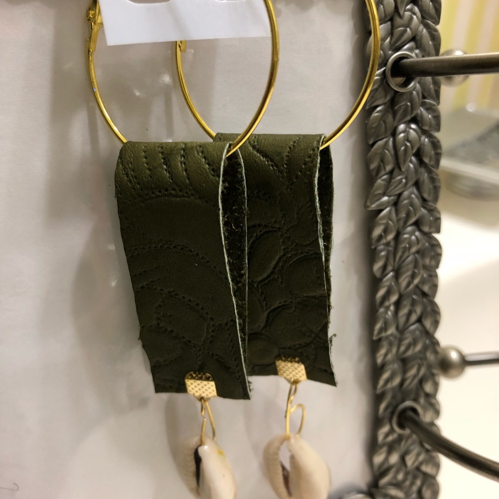 Green Leather Earrings - Picture 8 of 8